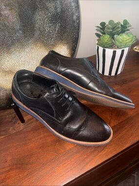 Zanzara Men's Black Leather Dress Oxfords with Contrasting Trim size 11